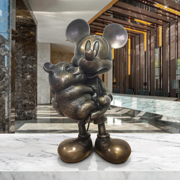 Mickey Loves Pandas (Bronze Sculpture, Miniature Collection)