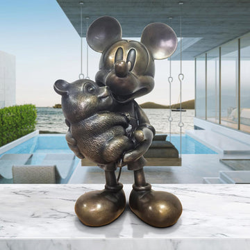 Mickey Loves Pandas (Bronze Sculpture, Miniature Collection)