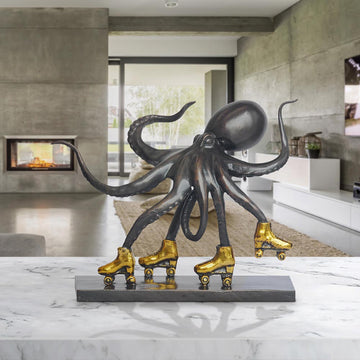 The Giant Pacific Octopus Races Against Time on Rollers Skates (Bronze Sculpture, Small)
