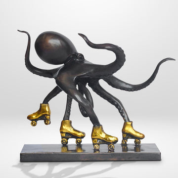 The Giant Pacific Octopus Races Against Time on Rollers Skates (Bronze Sculpture, Small)