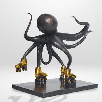 The Giant Pacific Octopus Races Against Time on Rollers Skates (Bronze Sculpture, Small)