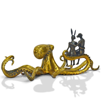 Golden Octopus with Friends (Bronze Sculpture, Miniature Collection)
