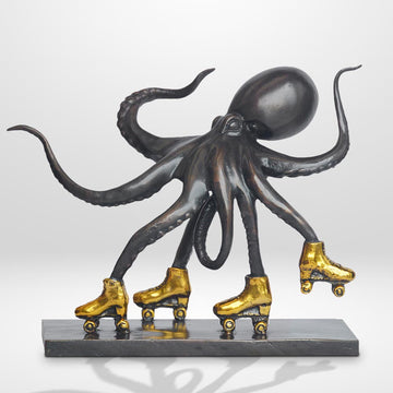 The Giant Pacific Octopus Races Against Time on Rollers Skates (Bronze Sculpture, Small)