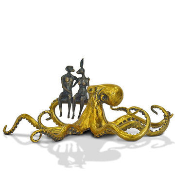 Golden Octopus with Friends (Bronze Sculpture, Miniature Collection)