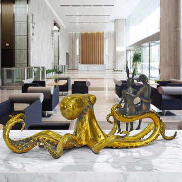 Golden Octopus with Friends (Bronze Sculpture, Miniature Collection)
