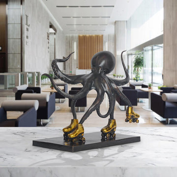 The Giant Pacific Octopus Races Against Time on Rollers Skates (Bronze Sculpture, Small)
