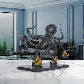 The Giant Pacific Octopus Races Against Time on Rollers Skates (Bronze Sculpture, Small)