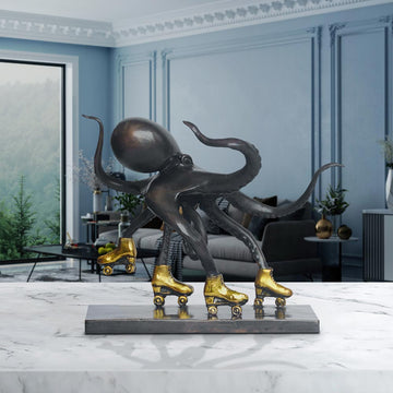 The Giant Pacific Octopus Races Against Time on Rollers Skates (Bronze Sculpture, Small)