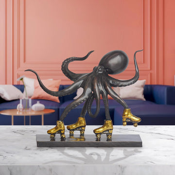 The Giant Pacific Octopus Races Against Time on Rollers Skates (Bronze Sculpture, Small)