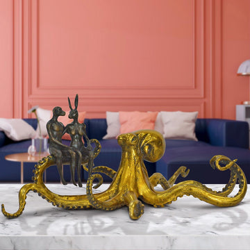 Golden Octopus with Friends (Bronze Sculpture, Miniature Collection)