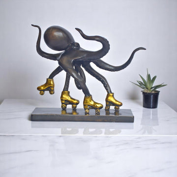 The Giant Pacific Octopus Races Against Time on Rollers Skates (Bronze Sculpture, Small)