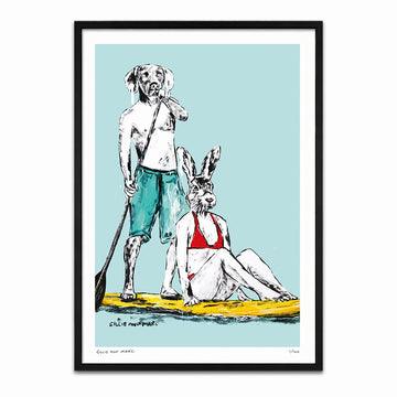 He Was Paddling Fast to the Secluded Beach Because He Couldn’t Wait to Kiss Her (Print)
