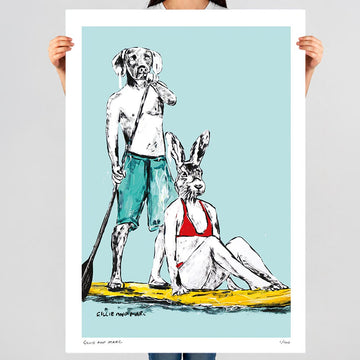 He Was Paddling Fast to the Secluded Beach Because He Couldn’t Wait to Kiss Her (Print)