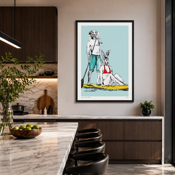 He Was Paddling Fast to the Secluded Beach Because He Couldn’t Wait to Kiss Her (Print)