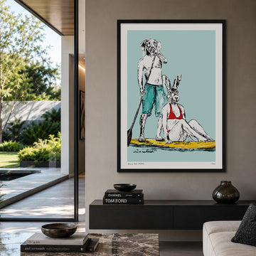 He Was Paddling Fast to the Secluded Beach Because He Couldn’t Wait to Kiss Her (Print)