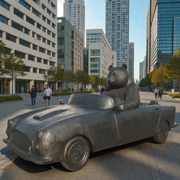 The Giant Panda Races in the Convertible (Bronze Sculpture)