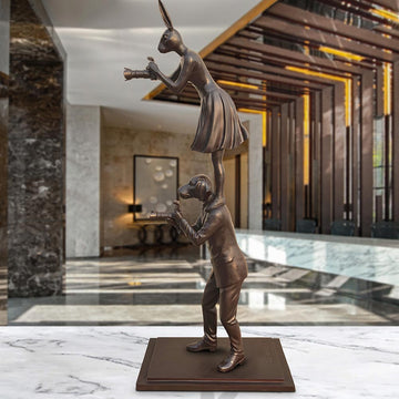 Paparazzi Rabbitwoman and Dogman Snapped the World Together (Bronze Sculpture)