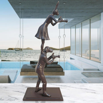 Paparazzi Rabbitwoman and Dogman Snapped the World Together (Bronze Sculpture)
