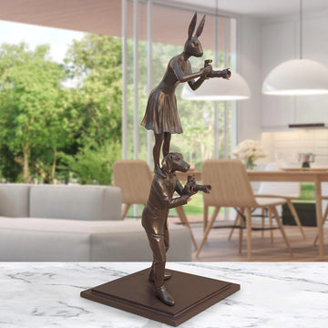 Paparazzi Rabbitwoman and Dogman Snapped the World Together (Bronze Sculpture)