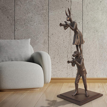 Paparazzi Rabbitwoman and Dogman Snapped the World Together (Bronze Sculpture)
