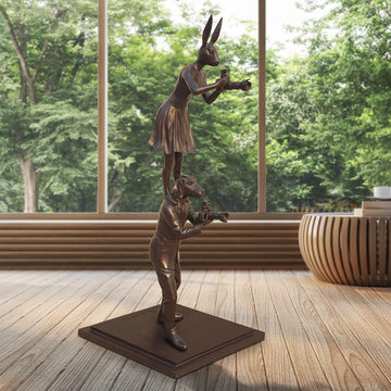 Paparazzi Rabbitwoman and Dogman Snapped the World Together (Bronze Sculpture)
