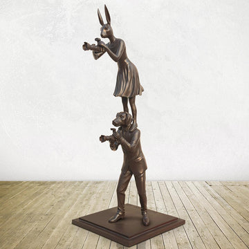 Paparazzi Rabbitwoman and Dogman Snapped the World Together (Bronze Sculpture)