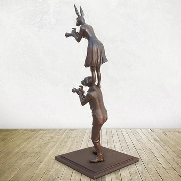 Paparazzi Rabbitwoman and Dogman Snapped the World Together (Bronze Sculpture)