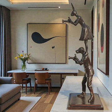 Paparazzi Rabbitwoman and Dogman Snapped the World Together (Bronze Sculpture)