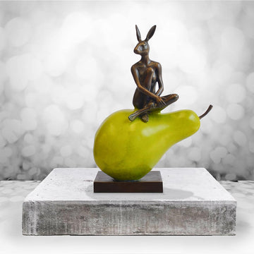 Rabbitwoman Loves Her Pear (Bronze Sculpture)