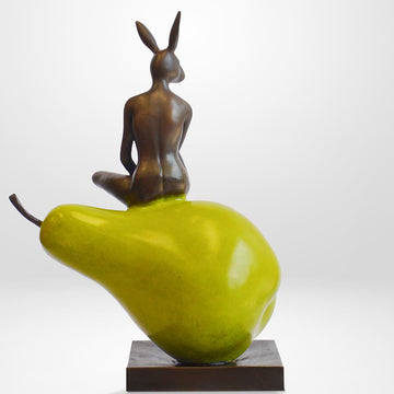 Rabbitwoman Loves Her Pear (Bronze Sculpture)