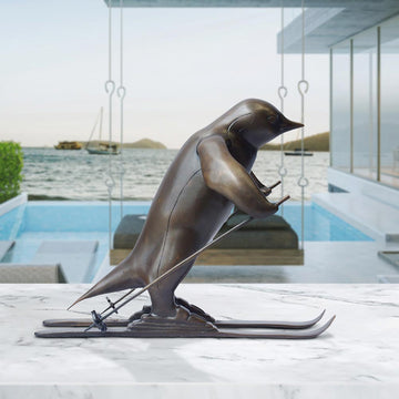 The Downhill Penguin (Bronze Sculpture, Miniature Collection)