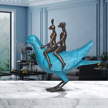 Pigeon Riders on a Mission (Bronze Sculpture, Small)