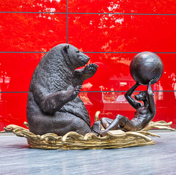 The Polar Bear and Dogman Wanted Everyone to Stay Cool (Bronze Sculpture)