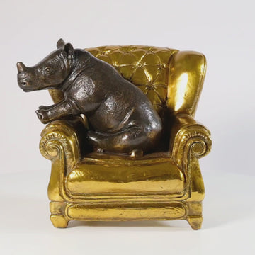 Rhino Me Time on a Chair (Bronze Sculpture, Miniature Collection)