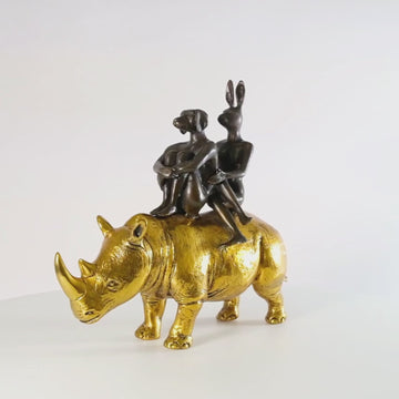 They Loved Rhinos and Rhinos Loved Them (Bronze Sculpture, Miniature Collection)