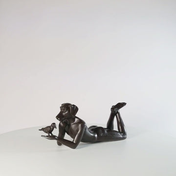 Dogman Thought a Bird in the Hand Is Always Better (Bronze Sculpture, Miniature)