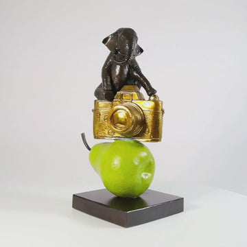 The Elephant Just Wanted a Camera and Pear (Bronze Sculpture)