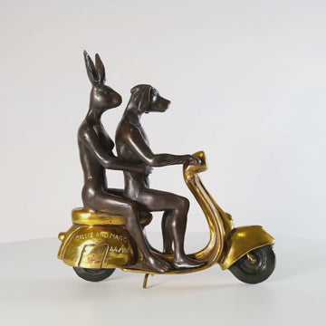 They Were the Authentic Vespa Riders in Rome (Bronze Sculpture, Miniature Collection)
