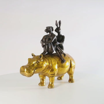 They Were as Happy as Hippos (Bronze Sculpture, Miniature Collection)