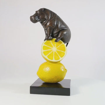 Hippo Loves Lemons (Bronze Sculpture, Small)