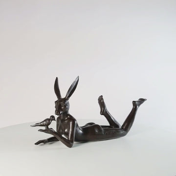 Rabbitwoman Thought a Bird in the Hand Is Always Better (Bronze Sculpture, Miniature)