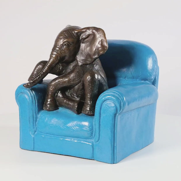 Elephant Me Time on a Chair (Bronze Sculpture, Miniature