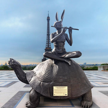 The Giant Tortoise and Rabbitwoman Loved the Sound of the Wild (Bronze Sculpture)