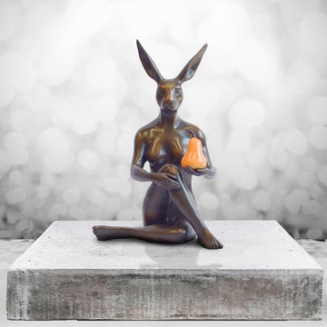 Rabbitwoman Grew an Orange Pear (Bronze Sculpture, Miniature)