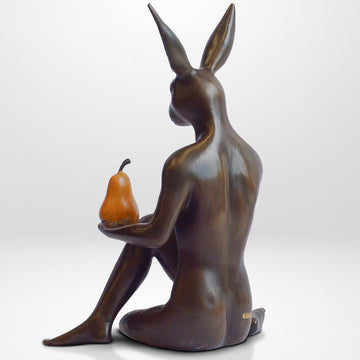 Rabbitwoman Grew an Orange Pear (Bronze Sculpture, Miniature)