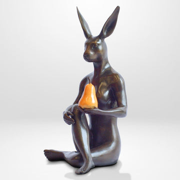 Rabbitwoman Grew an Orange Pear (Bronze Sculpture, Miniature)
