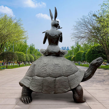The Giant Tortoise and Rabbitwoman Loved the Sound of the Wild (Bronze Sculpture)