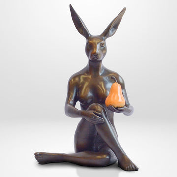 Rabbitwoman Grew an Orange Pear (Bronze Sculpture, Miniature)