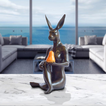 Rabbitwoman Grew an Orange Pear (Bronze Sculpture, Miniature)
