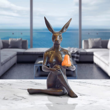 Rabbitwoman Grew an Orange Pear (Bronze Sculpture, Miniature)